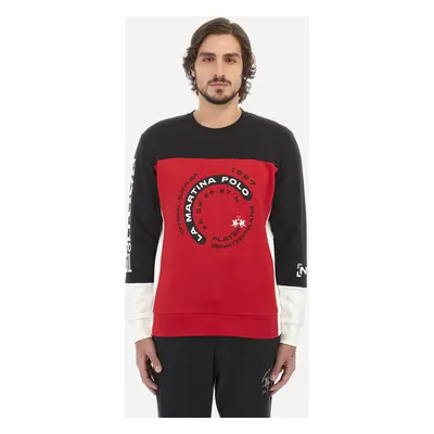 Mikina la martina man crew neck feleece fleece barbadoscherry/black