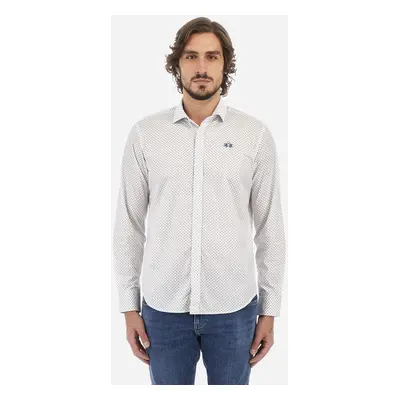 Košile la martina man l/s shirt printed popline off white/navy