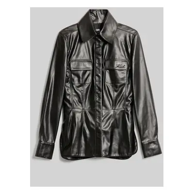 Košile karl lagerfeld faux leather karl shirt black