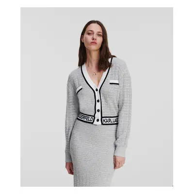 Svetr karl lagerfeld cropped boucle cardigan white/black