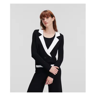 Kardigán karl lagerfeld cropped knit cardigan black/white