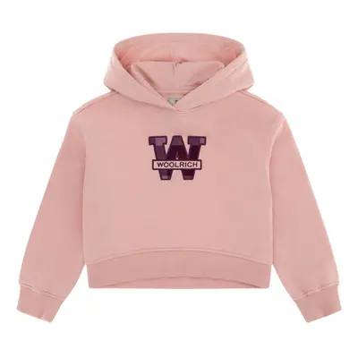 Mikina woolrich cotton fleece logo hoodie light rose