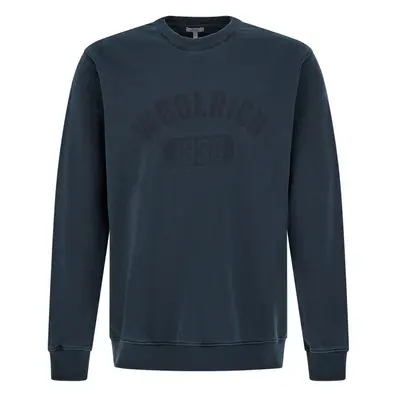 Mikina woolrich garment dyed logo crewneck melton blue