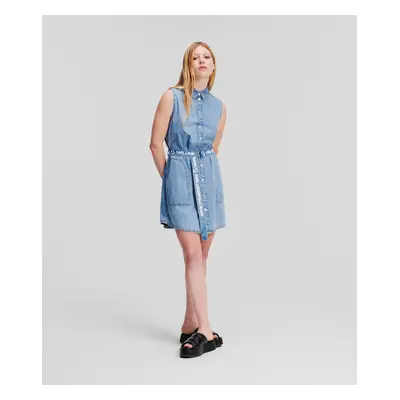 Šaty karl lagerfeld jeans klj slvless belted denim dress vintage light blue