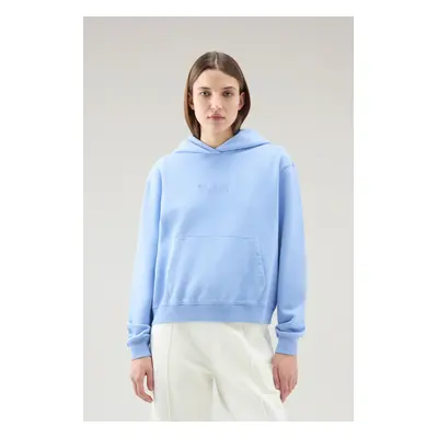 Mikina woolrich cotton fleece logo hoodie sea breeze