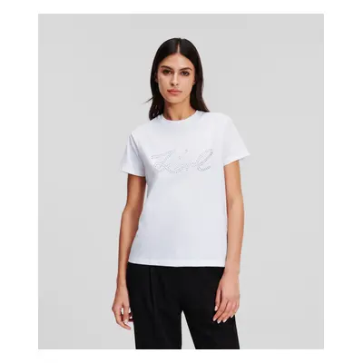 Tričko karl lagerfeld rhinestone logo t-shirt white