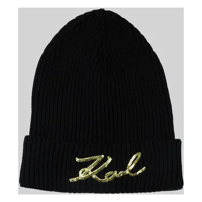 Čepice karl lagerfeld k/signature wool beanie black