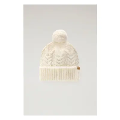 Čepice woolrich wool pom-pom beanie milky cream