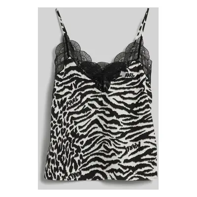 Halenka karl lagerfeld fan lace silk camisole karl animal aop white