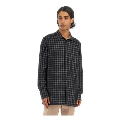 Košile la martina man shirt l/s checked corduroy black/optic white