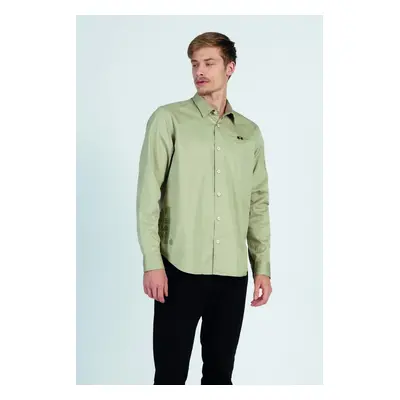 Košile la martina man shirt l/s cotton twill plaza taupe