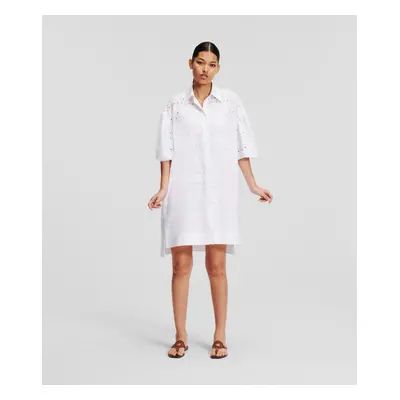 Šaty karl lagerfeld sslv embroidery shirt dress white