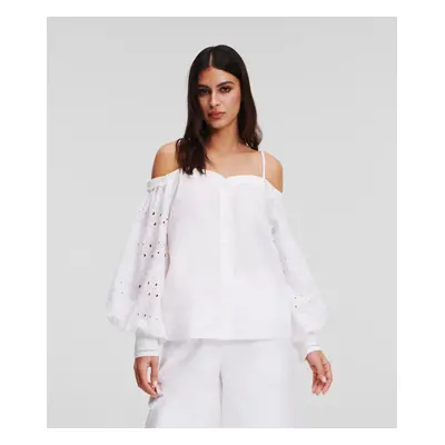 Halenka karl lagerfeld off shoulder embroidery top white