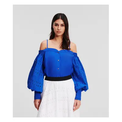 Halenka karl lagerfeld off shoulder embroidery top dazzling blue