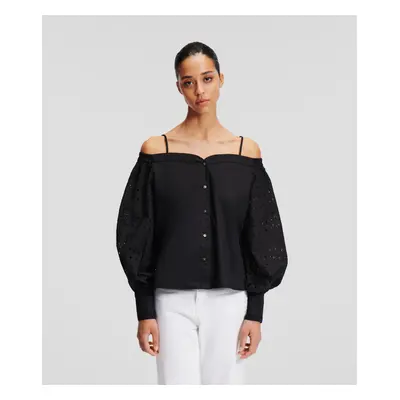 Halenka karl lagerfeld off shoulder embroidery top black