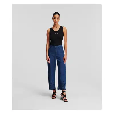 Džíny karl lagerfeld embroidered denim culottes mid blue denim