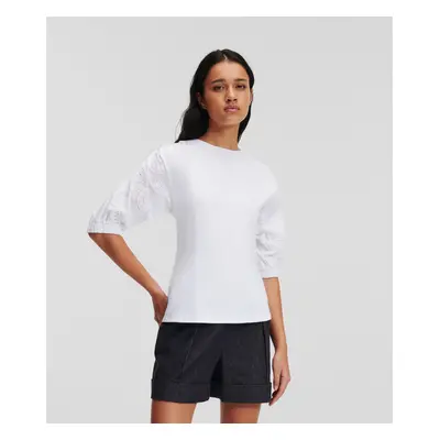 Tričko karl lagerfeld puffy woven sleeve top white