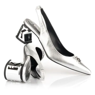 Lodičky karl lagerfeld metalik slingback silver textured lthr