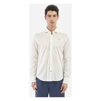 Košile la martina man l/s shirt cotton silk piqu optic white