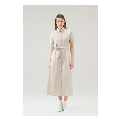 Šaty woolrich belted poplin shirt dress light oak