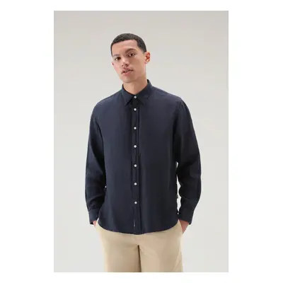 Košile woolrich linen shirt maritime blue