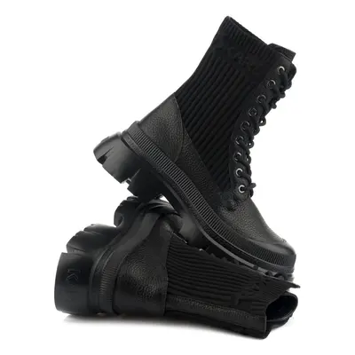 Kotníková obuv karl lagerfeld kc hi lace mix boot black lthr & textile