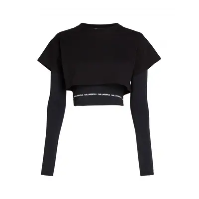 Tričko karl lagerfeld double layer lslv top black