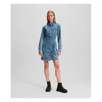 Šaty karl lagerfeld jeans klj lslv pintuck denim dress stone washed bright blue