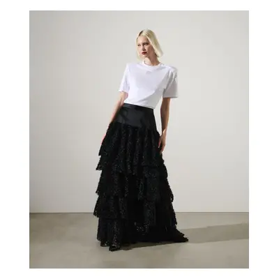 Sukně karl lagerfeld maxi frill skirt black