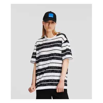 Tričko karl lagerfeld jeans klj relaxed stripe sslv tee black white aop