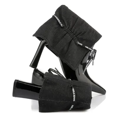 Kotníková obuv karl lagerfeld panache fold down mix boot black lthr & textile mono