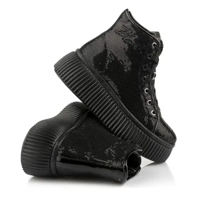 Kotníková obuv karl lagerfeld kreeper lo sparkle mid lace black glitter mono