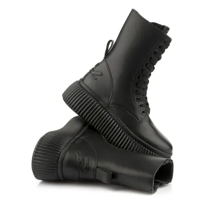 Kotníková obuv karl lagerfeld kreeper lo mid leg lace boot black lthr