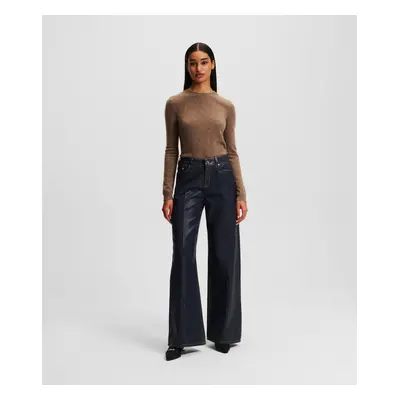 Džíny karl lagerfeld coated wide leg denim pants dark blue denim