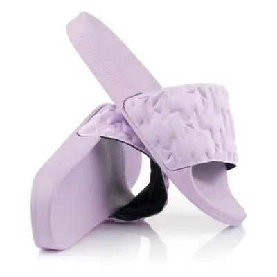 Pantofle karl lagerfeld kondo m'gram padded slide mauve satin textile