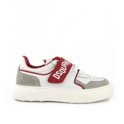 Tenisky dsquared logo mixed materials sneakers low lace up&strap white