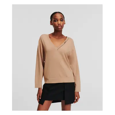 Svetr karl lagerfeld light v-neck knit sweater nomad