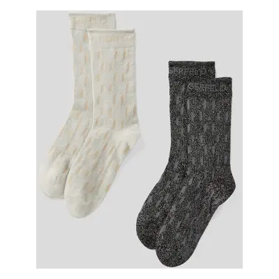 Ponožky karl lagerfeld k/aop monogram lurex socks p black/white