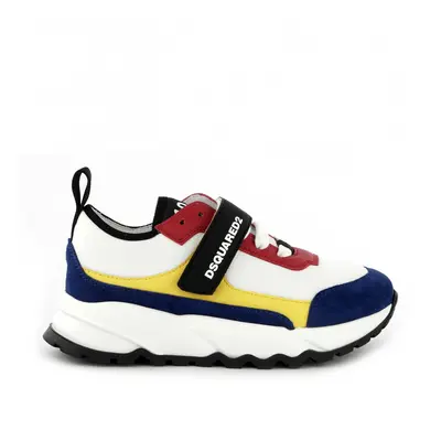 Tenisky dsquared leather & tech run slash sneakers low lace up & strap white