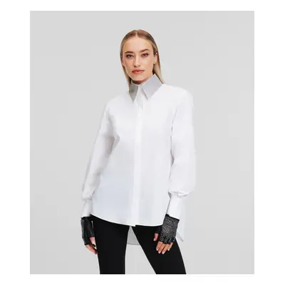 Košile karl lagerfeld rhinestone collar shirt white