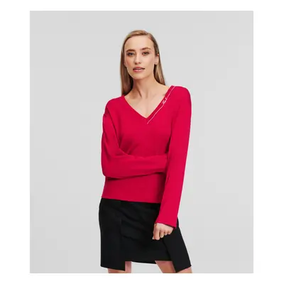 Svetr karl lagerfeld light v-neck knit sweater persian red