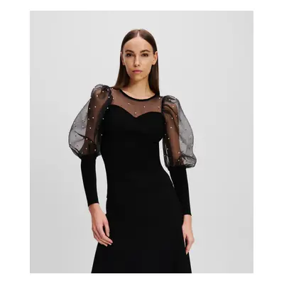 Svetr karl lagerfeld pearl puff sleeve top black