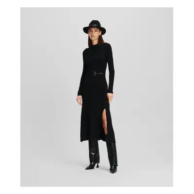 Šaty karl lagerfeld lslv buckle belt knit dress black