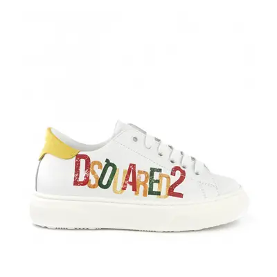 Tenisky dsquared logo leather sneakers low lace up white