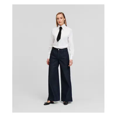 Džíny karl lagerfeld mid rise wide leg denim pants dark blue denim