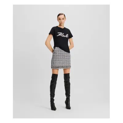 Sukně karl lagerfeld pearl embellished boucle skirt black/white/silver