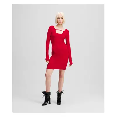 Šaty karl lagerfeld jeans klj lslv knitted logo dress pompeian red