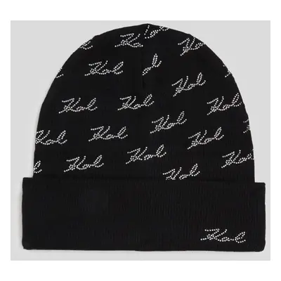 Čepice karl lagerfeld k/signature rhnstn aop beanie black