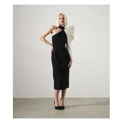 Šaty karl lagerfeld asymmetric white sleeve dress black/white