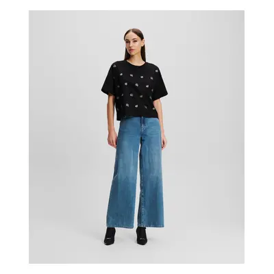 Džíny karl lagerfeld wide leg denim pants mid blue denim